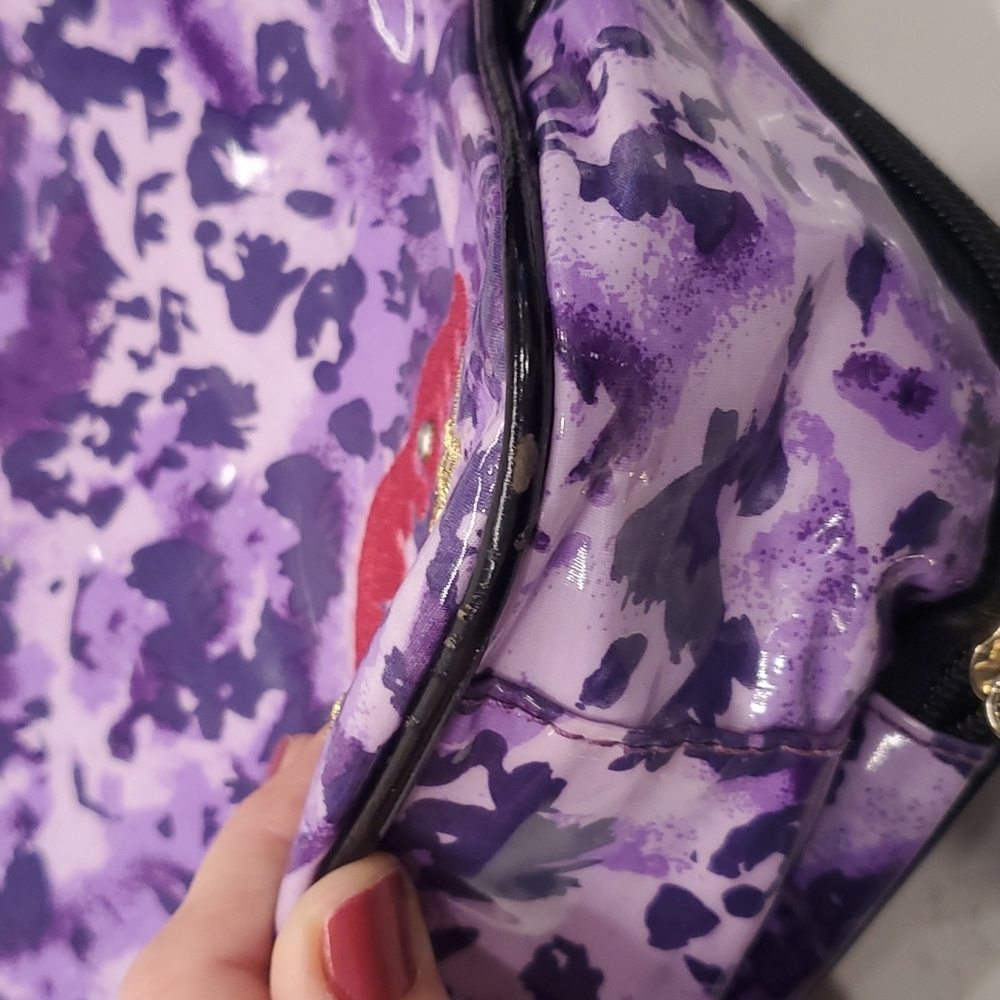 (1270) Betsy Johnson 9x3 purple and black PVC purse/makeup bag. - Picture 9 of 10